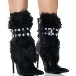 AZALEA WANG " TOTAL STATEMENT " FUZZY EMBELLISHED BOOTIE / Fast Shipping